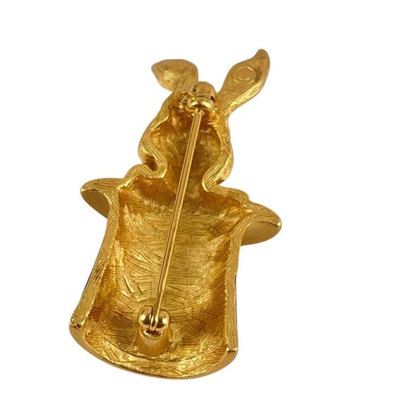 Rabbit In Hat Gold & Black Enamel Brooch Pin Vintage Mid Century Retro - Picture 5 of 7
